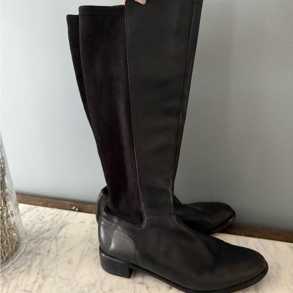 Black Leather & Suede Knee-High Boots 9.5
